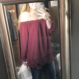 Cold shoulder red shirt with lace